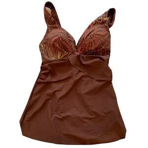 Size 6 Jinxueer Women's Brown Sparkle Skirt Swimsuit Tummy Control New Padded